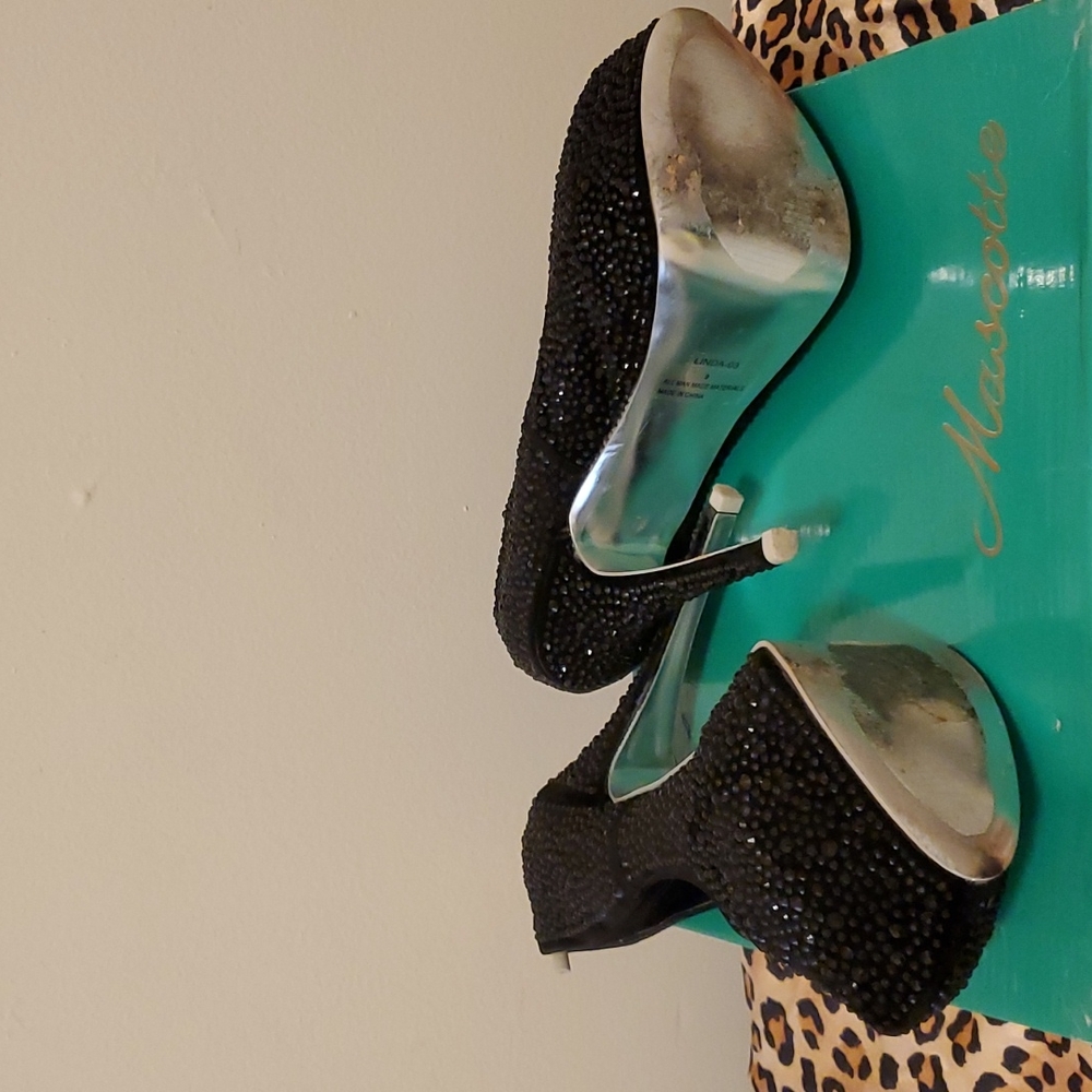 Rhinestone Black Heels - Picture 2 of 3